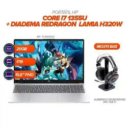 Falabella Portátil HP i7 1355U 20GB RAM 1TB SSD 156” FHD Diadema Redragon H320W con Base RGB oferta