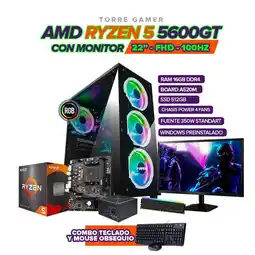 Falabella PC GAMER RYZEN 5 5600GT/16GB RAM/ SSD 512GB/ A520/CHASIS 4 FANS / MONITOR 22 oferta