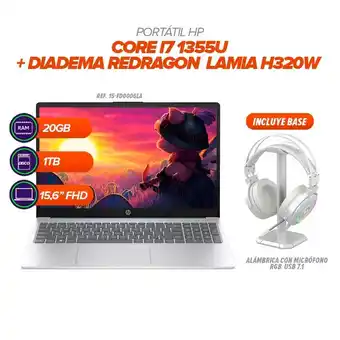 Falabella Portátil HP i7 1355U 20GB RAM 1TB SSD 156” FHD/ Diadema Redragon H320W con Base oferta