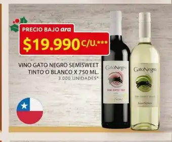 Ara Vino Gato Negro Semisweet Tinto o blanco x 750 ML oferta