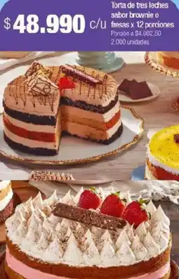 Jumbo Torta de tres leches sabor brownie o fresas oferta