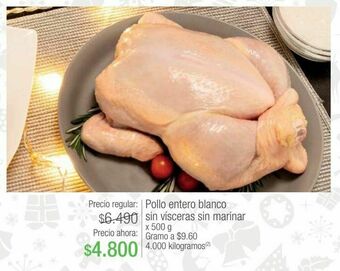 Jumbo Pollo entero blanco sin vísceras sin marinar x 500 g oferta