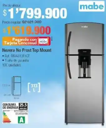 Jumbo Mabe nevera no frost top mount oferta