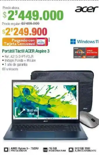 Jumbo Acer portátil táctil aspire 3 oferta