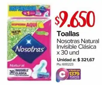 Super Inter Toallas Nosotras Natural Invisible Clásica 30 und oferta