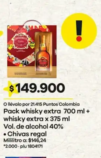 Éxito Pack Whisky Extra 700 ml + Whisky Extra x 375 ml Vol. de alcohol 40 % Chivas Regal oferta