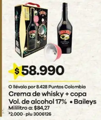 Éxito Crema de Whisky + Copa Vol. de alcohol 17% Baileys oferta