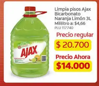 Éxito Limpia Pisos Ajax Bicarbonato Naranja Limon 3L oferta