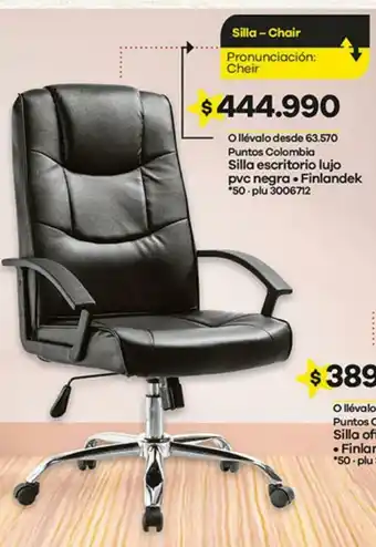 Éxito Silla Escritorio Lujo Pvc Negra Finlandek oferta