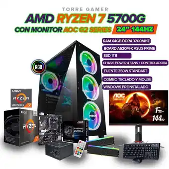 Falabella PC GAMER RYZEN 7 5700G/MONITOR 24 144HZ/ RAM 64GB/ SSD 1TB/ TECLADO Y MOUSE oferta