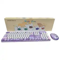 Falabella Combo Inalámbrico Teclado Y Mouse Silencioso Geezer Hello Bear Lila oferta