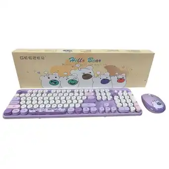 Falabella Combo Inalámbrico Teclado Y Mouse Silencioso Geezer Hello Bear Lila oferta