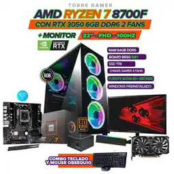 Falabella TORRE GAMER RYZEN 7 8700F / RTX 3050 6GB / 64GB DDR5 / SSD 1TB / MONITOR 22 oferta
