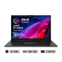 Falabella PORTATIL Vivobook OLED E1504F AMD R5-7520U RAM 16GB LPDDR5 512GB SSD BLACK oferta