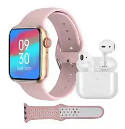 Falabella COMBO RELOJ INTELIGENTE ROSA SMARTWATCH T900 AUDÍFONOS Y DOS PULSOS oferta