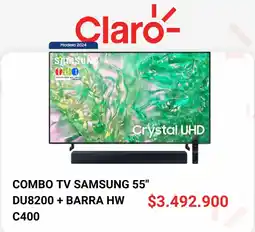 Claro Combo TV SAMSUNG 55" DU8200 + Barra HW C400 oferta