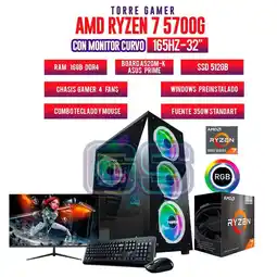 Falabella TORRE GAMER RYZEN 7 5700G/16GB RAM/ 512GB SSD/BOARD A520M-K MONITOR 32 FHD 165Hz oferta