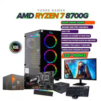 Falabella PC GAMER RYZEN 7 8700G /A620/ 16GB RAM/ SSD 1TB/ 600W 80+ BRONZE/ +MONITOR 22 oferta