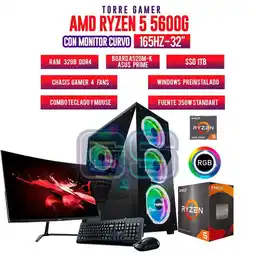 Falabella TORRE GAMER RYZEN 5 5600G/ 32GB RAM/ 1TB SSD/ BOARD A520M-K/ MONITOR 32 FHD165Hz oferta