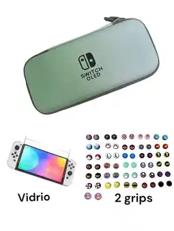 Falabella Estuche Rígido Viaje Verde/ Azul + Vidrio + 2 Grips Para Switch Oled oferta