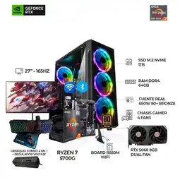 Falabella PC RYZEN 7 5700G + RTX 5060 + MONITOR 27 165HZ + B550 WIFI + RAM 64GB SSD 1TB oferta