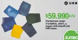 Jumbo Urb pantalones cargo 5 bolsillos, chino, y jogger drill infantil oferta