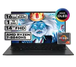 Falabella PORTÁTIL ZENBOOK AMD RYZEN 7-8840HS 16GB RAM 1TB SSD 14 OLED JADE BLACK oferta