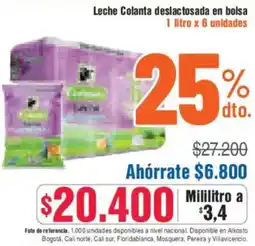 Alkosto Leche colanta deslactosada en bolsa oferta
