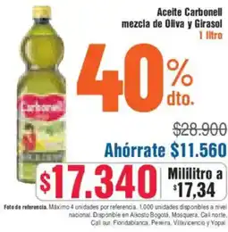 Alkosto Aceite carbonell mezcla de oliva y girasol oferta