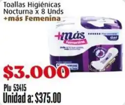 La Gran Colombia +más femenina toallas higiénicas nocturna oferta