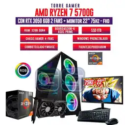 Falabella TORRE GAMER RYZEN7-5700G-32GB RAM-RTX3050 6GB-1TB SSD-BOARD A520-MONITOR 22FHD oferta