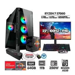 Falabella PC RYZEN 7 5700G+ MONITOR 22 FHD 100HZ+ RAM 64GB+ SSD 1TB+ REGULADOR+ USB WIFI oferta