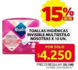 Nosotras toallas higiénicas invisible multiestilo
