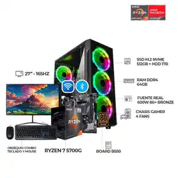 Falabella PC GAMER R7 5700G - BOARD B550 WIFI - 64GB RAM - 512GB SSD + 1TBHDDMONITOR27 oferta