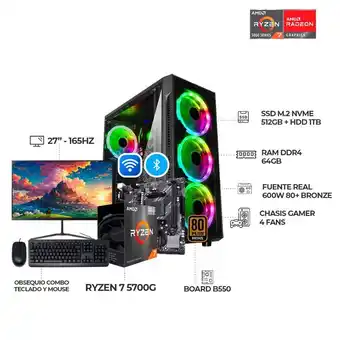 Falabella PC GAMER R7 5700G - BOARD B550 WIFI - 64GB RAM - 512GB SSD + 1TBHDDMONITOR27 oferta