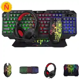 Falabella Combo Gamer 4x1 Teclado + Mouse 8000 DPI + Audífonos + Mpad oferta