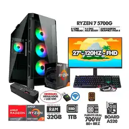 Falabella PC R7 5700G+ MONITOR 27 FHD 120HZ+ RAM 32GB+SSD 1TB+ 700W+ REGULADOR+ USB WIFI oferta