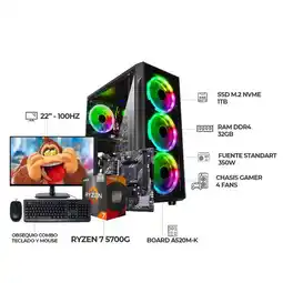 Falabella COMPUTADOR GAMER RYZEN 7 5700G+ MONITOR 22 FHD+ RAM 32GB+ SSD 1TB+ CHASIS RGB oferta