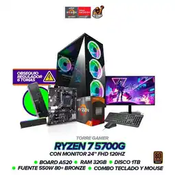 Falabella PC GAMER RYZEN 7 5700G/ 32GB RAM/ 1TB SSD /BOARD A520/ MONITOR 24 FHD oferta