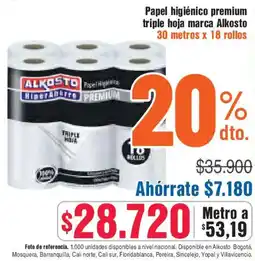 Alkosto Alkosto papel higiénico premium triple hoja marca oferta
