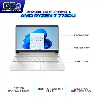 Falabella PORTATIL AMD RYZEN 7 7730U 15.6 FHD / RAM 32GB DDR4 3200MHZ/ SSD M.2 1TB (15-FC0012LA) oferta