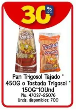 Caribe Supermercados Pan Trigosol Tajado o Tostada Trigosol oferta