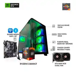 Falabella PC GAMER RYZEN 5600GT+ RTX 5060 8GB+ CHASIS PECERA 7 FANS RGB RAM 32GB SSD 512GB oferta