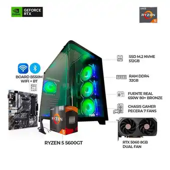 Falabella PC GAMER RYZEN 5600GT+ RTX 5060 8GB+ CHASIS PECERA 7 FANS RGB RAM 32GB SSD 512GB oferta