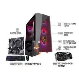 Falabella COMPUTADOR GAMER RYZEN 7 5700G + RTX 5050 8GB + B550 WIFI + RAM 32GB + SSD 512GB oferta