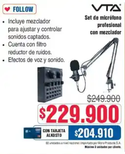 Alkosto VTA set de micrófono profesional con mezclador oferta