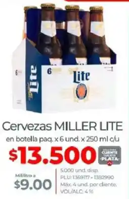 Olímpica Miller lite cervezas en botella oferta