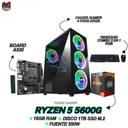 Falabella TORRE GAMER RYZEN 5 5600G/ 16GB RAM /1TB SSD/ A520M/CHASIS 4FAN oferta