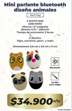 Tiendas D1 Red flag mini parlante bluetooth diseño animales oferta