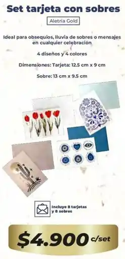 Tiendas D1 Aletría gold set tarjeta con sobres oferta